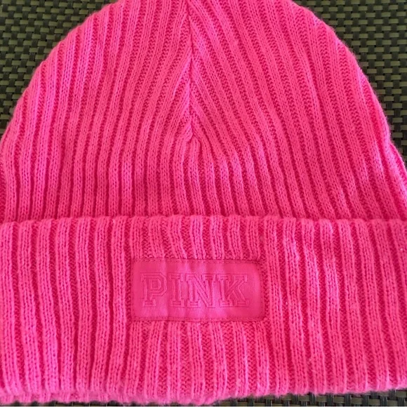 Victoria’s Secret Pink Knit Logo Flawless Pink Beanie Winter Outdoor Snow - Picture 2 of 6